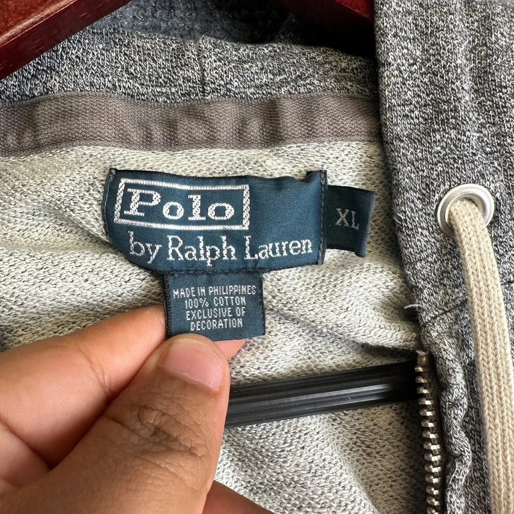 Polo Ralph Lauren Full Zip Hoodie Mens XL Gray Cotton Fleece Logo Sweatshirt‎